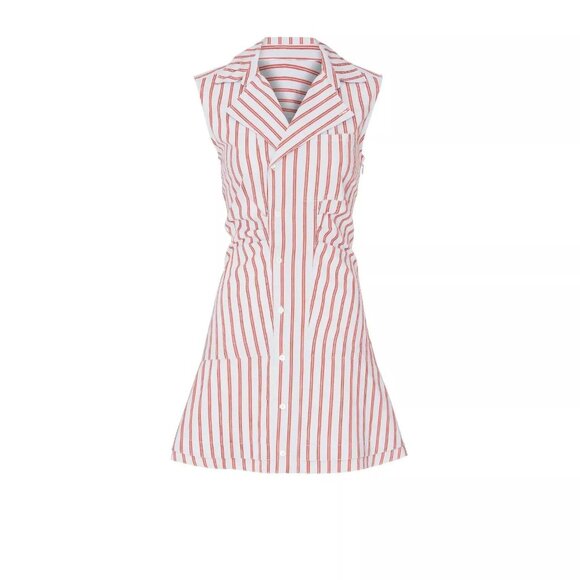 DEREK LAM 10 CROSBY Blue/Red Striped Dress Ruffle Shirtdress Sleeveless - Sz 16 - Picture 1 of 16